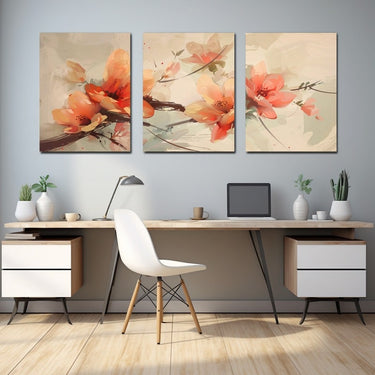 Triptyque De Fleurs En Peinture
